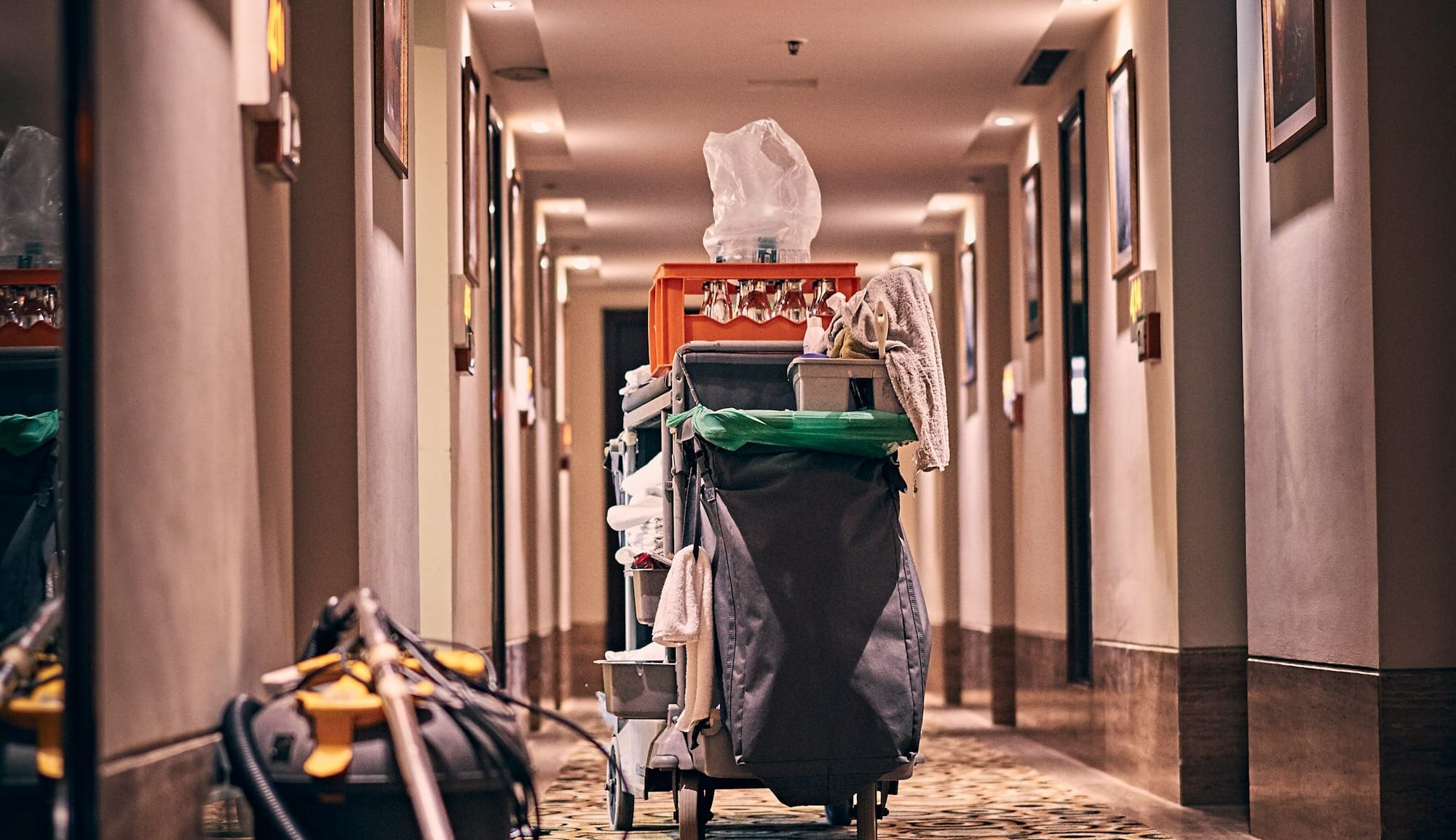 black and gray stroller on hallway